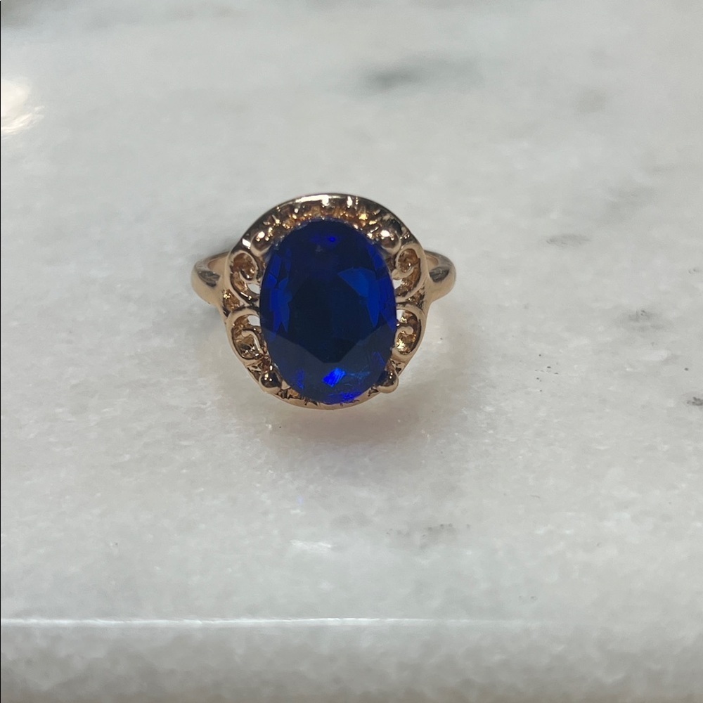 Majestic Blue Oval Filigree Ring